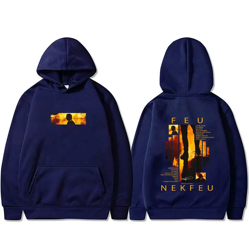French Rapper Nekfeu Feu Graphic Hoodie Men Women Hip Hop Fashion Pop Music Pullover Man Casual Vintage Fleece Hooded Sweatshirt