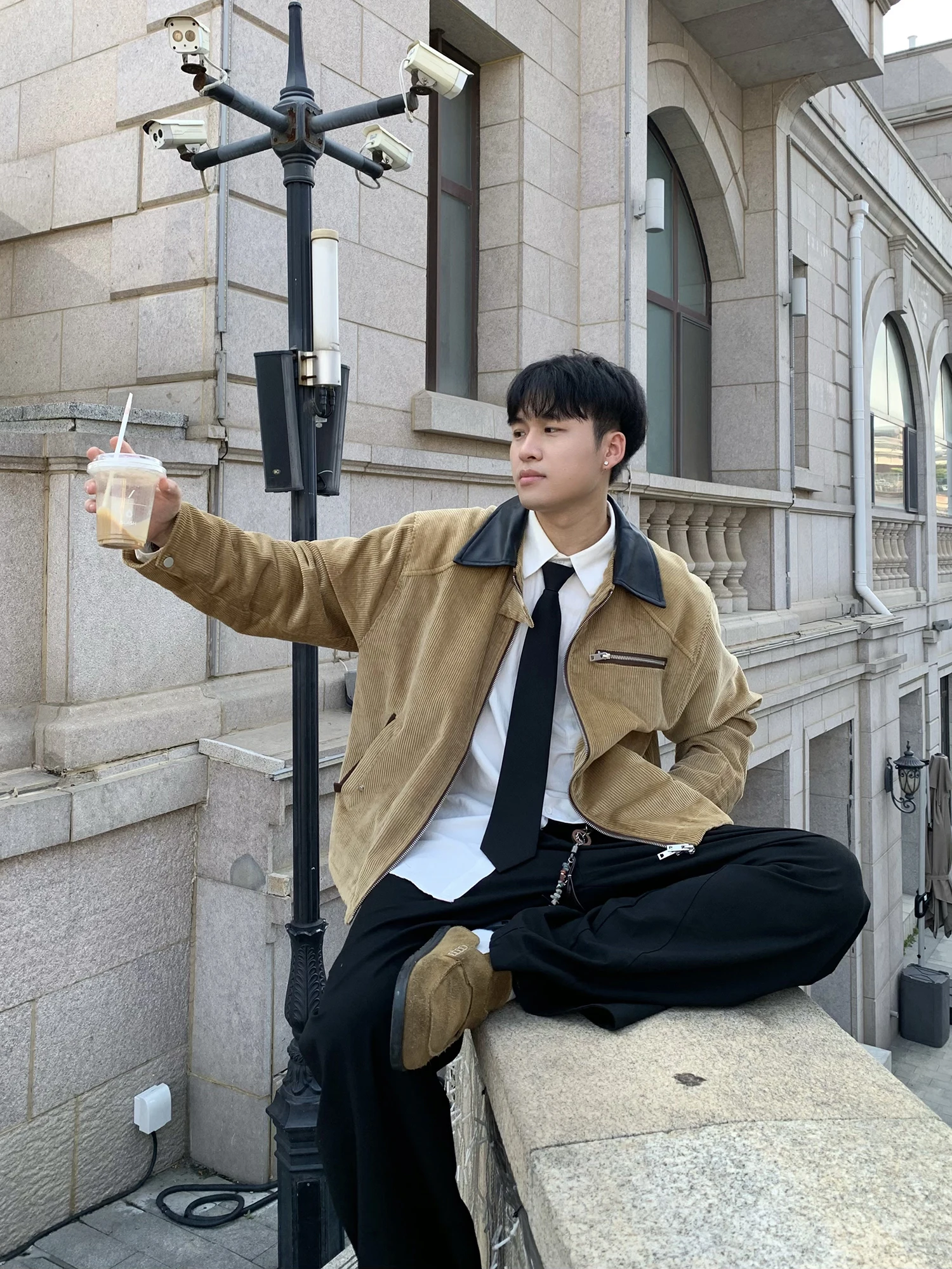 

SNIPESITE Американский ретро вельветовый лоскутный кожаный воротник, свободная повседневная рабочая одежда Jaet, осень 2021, мужская длинная свеч-молния...