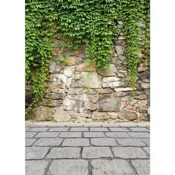 Photographic Backdrop Green Leaves Stone Wall Floor Vinyl Cloth Background for Photo Studio Children Handcraft Toy Photophone
