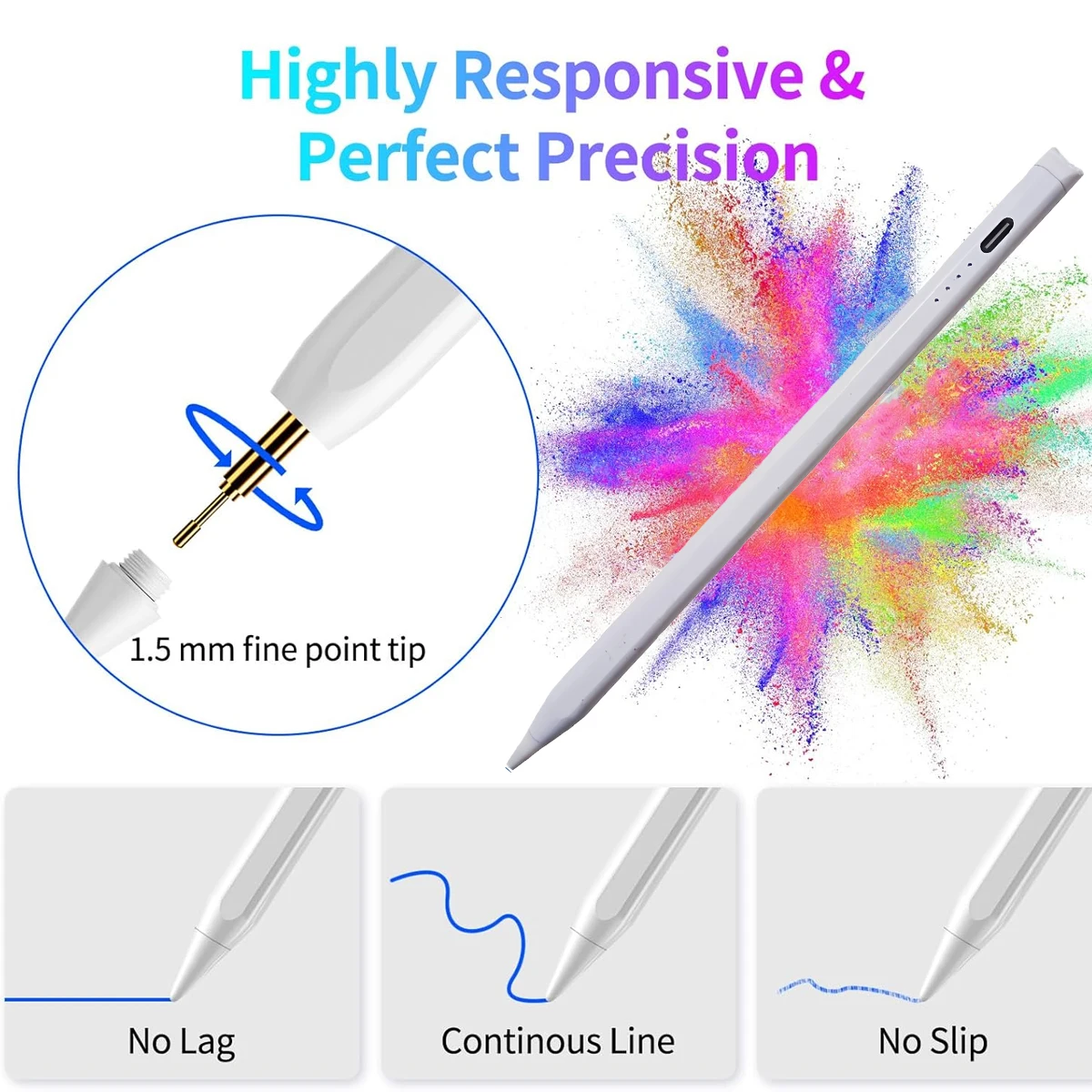 Stylus Pen for iPad 2018-2025, Fast Charging Magnetic Pencil (1st Generation) with Tilt Sensitivity & Palm Rejection for iPad Ai