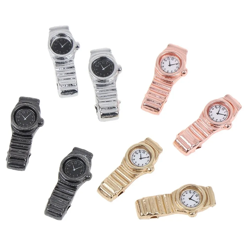 Simulation Toy Model Toy Metal Watch Wristwatch Metal Dollhouse Wrist Watch Model Mini Scene Props Miniature Watch Decorations