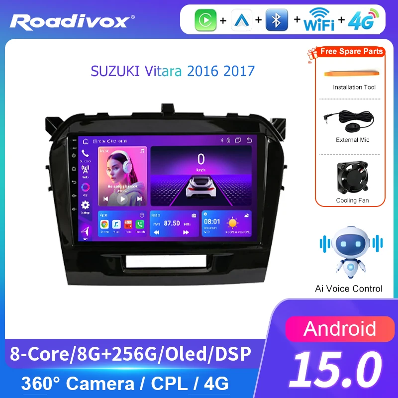AI VOICE Carplay Android Auto Head 360 CAM Car Stereo Radio For SUZUKI Vitara 2016 2017 Multimedia Player GP