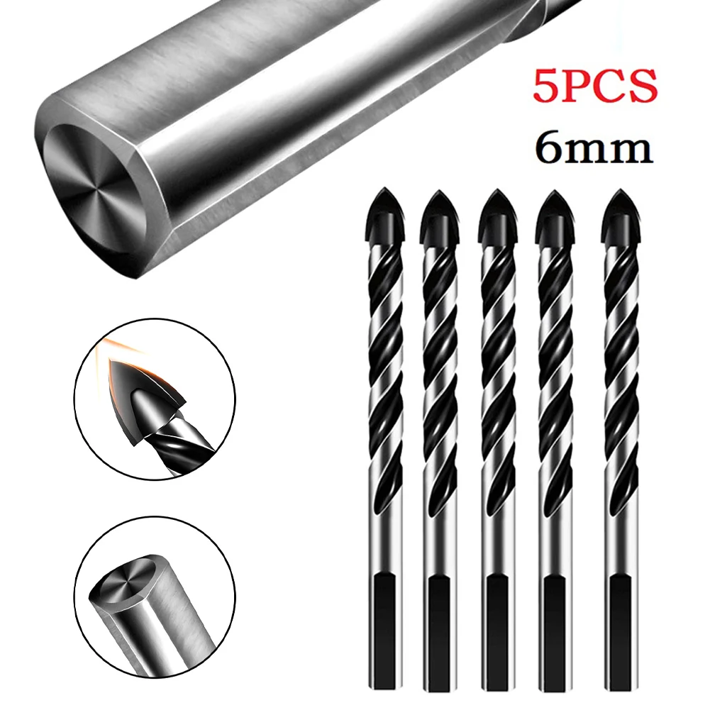 

5PCS Drill Bits Tools Kit Set Triangular Tungsten Carbide Hole Drill Bit For Porcelain Concrete Glass 6mm Hand Tools