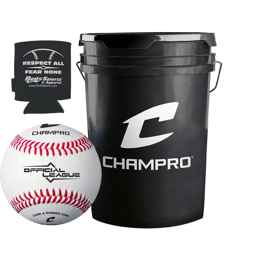 

Durahide Cover Baseballs in a Black Champro Bucket 30 Balls and one Rods Can Sleeve Included