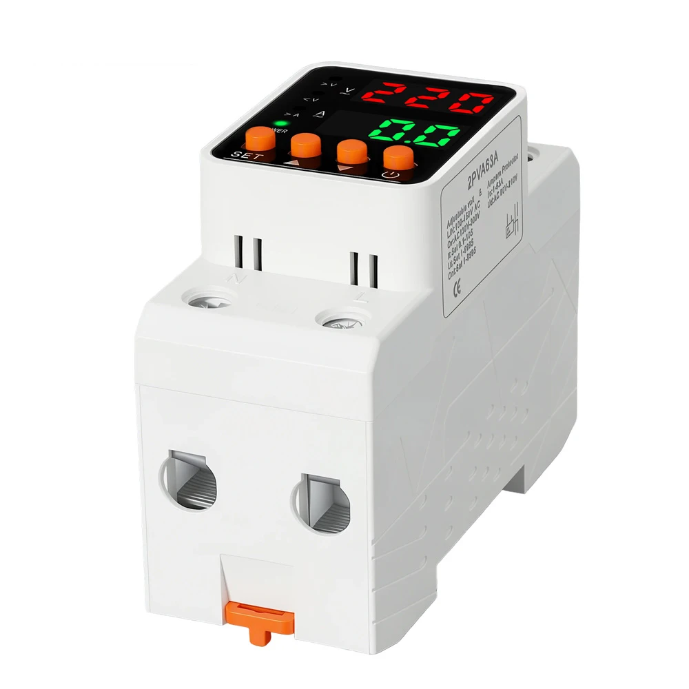 Digital Adjustable 40A 63A DIN Automatic Reset Overvoltage Undervoltage Overcurrent and Overload Protector for Household AC 220V
