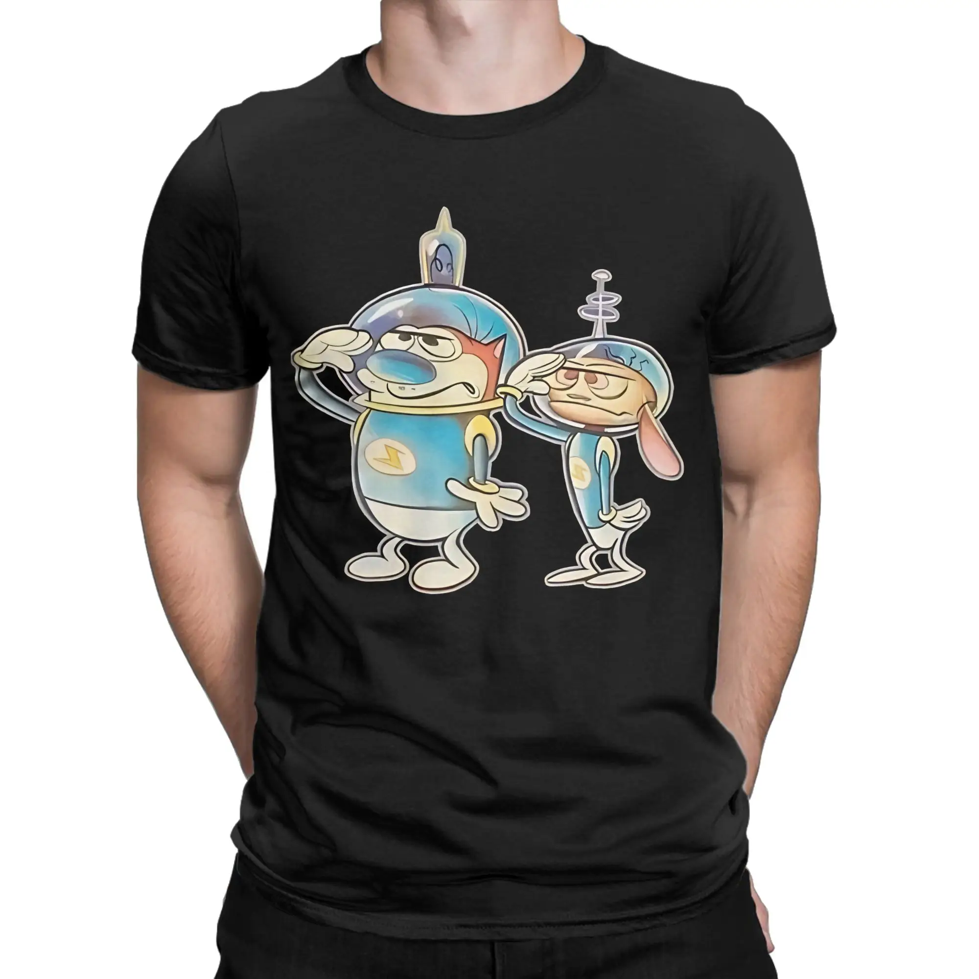 Space Buddies Funny 100% Cotton T-Shirt R-Ren & Stimpy Tops Tees For Men