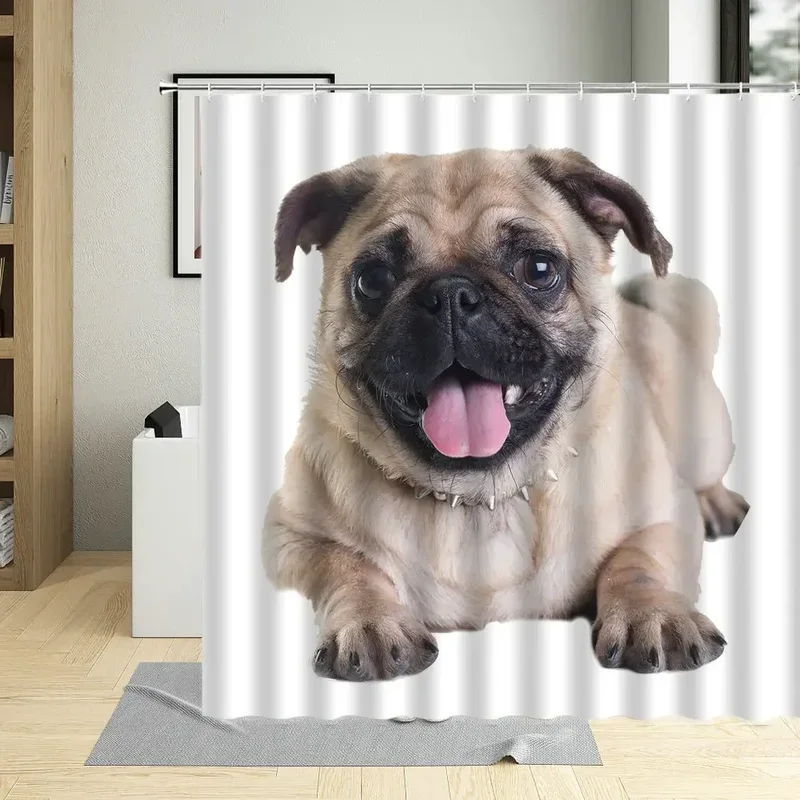 Creative Pug Funny Puppy Dog Pattern Shower Curtain Waterproof Polyester Fabric Bath Curtains Pet Shop For Home Decor With Hooks