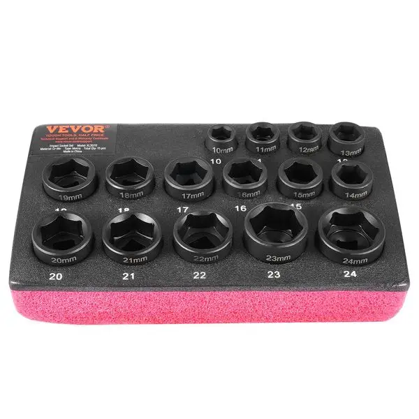 

VEVOR Impact Sockets Set 15pcs 6-Point 3/8' Drive Bit Ratchet Tool Kit Case