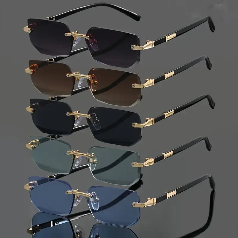 5 قطعة نظارات بدون شفة مستطيل موضة شعبية النساء الرجال ظلال صغيرة مربع نظارات شمسية للإناث الذكور الصيف السفر Oculos #2