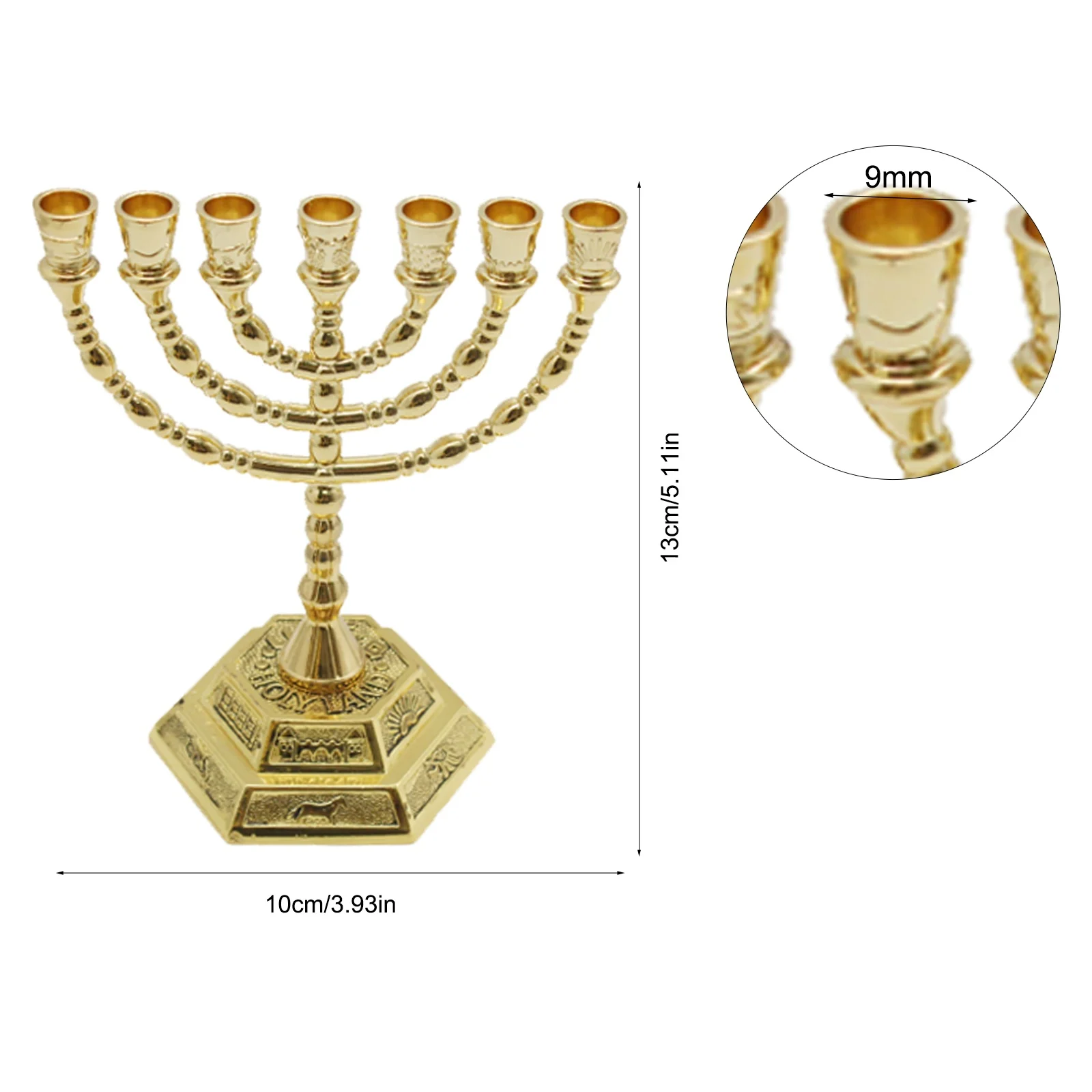 7 Branch Menorah Candle Holder Jerusalem Temple 12 Tribes of Israel Menorah with Aaron Rod Manna Vessel and Tablets 5.11-inch He