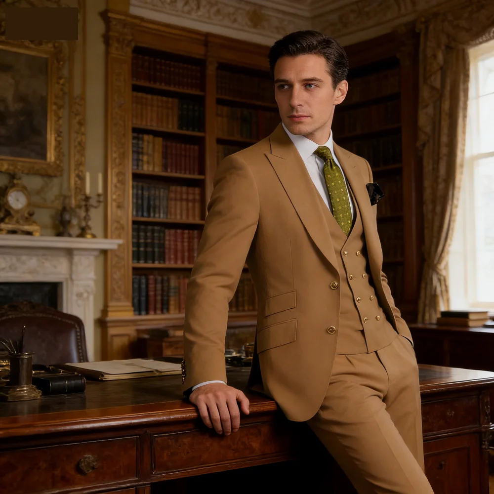 

Men's Slim Fit Prom Tuxedo 3-Piece Set with Peak Lapel Blazer Vest Pants - Wedding Groom Business Formal Party Costume Homme