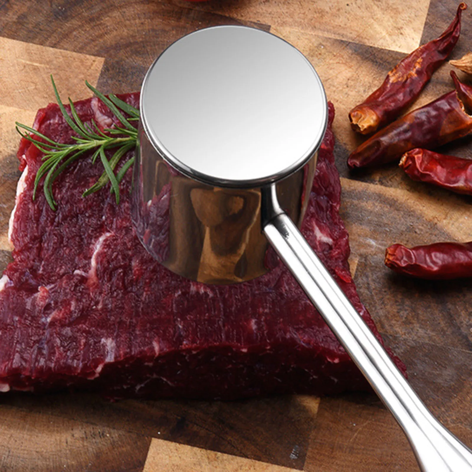 Stainless Steel Meat Tenderizer Hammer with Non-Skid Handle and Hanging Hole for Steak Chicken Pork Beef Tenderizing Kitchen