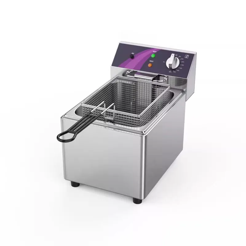 10/12L Commercial Deep Fryer 3/3.1KW Electric Countertop Fryer with Basket Single Tank Oil Fryer Thickened 60~200°C Temp Control