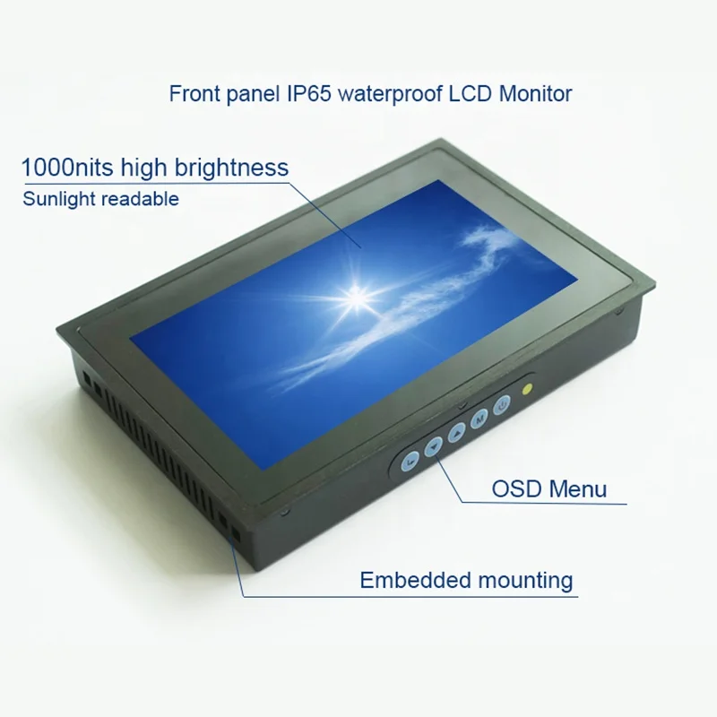 7 Inch Front IP65 Antiglare 1000 nits Embedded LCD Monitor for Outdoor EV-Charging Station