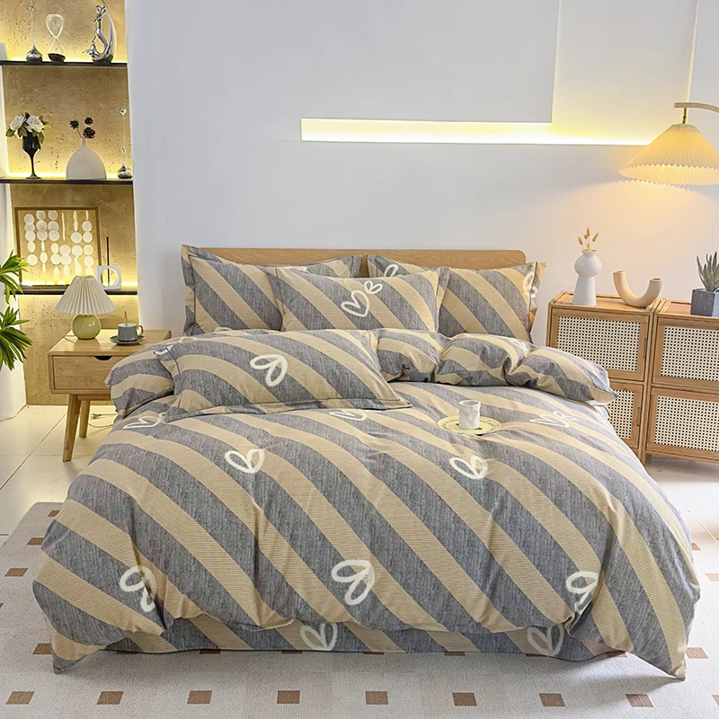 Love Duvet Cover Twin/Full Kawaii Heart Shaped Pattern Bedding Set Cotton Soft Reversible Stripe Comforter Cover with Pillowcase