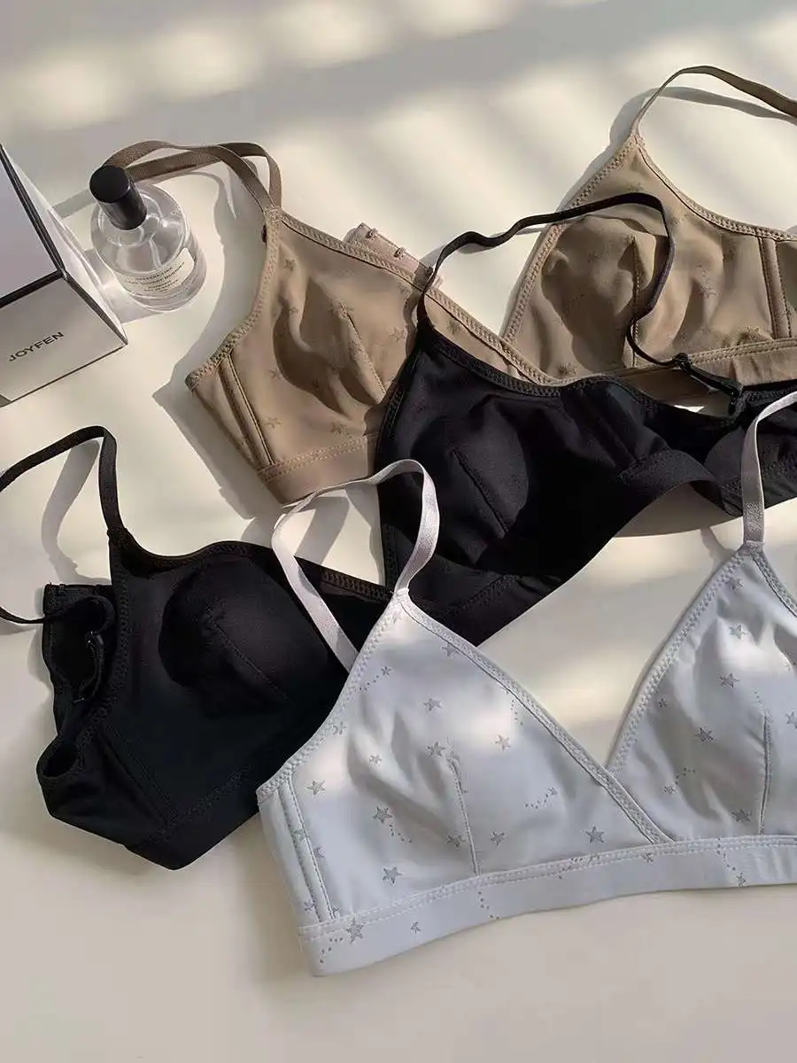 女性用の通気性のあるウサギの耳のブラ,快適な下着,スチールリングなし,小さな胸囲,フレンチトライアングルカップ