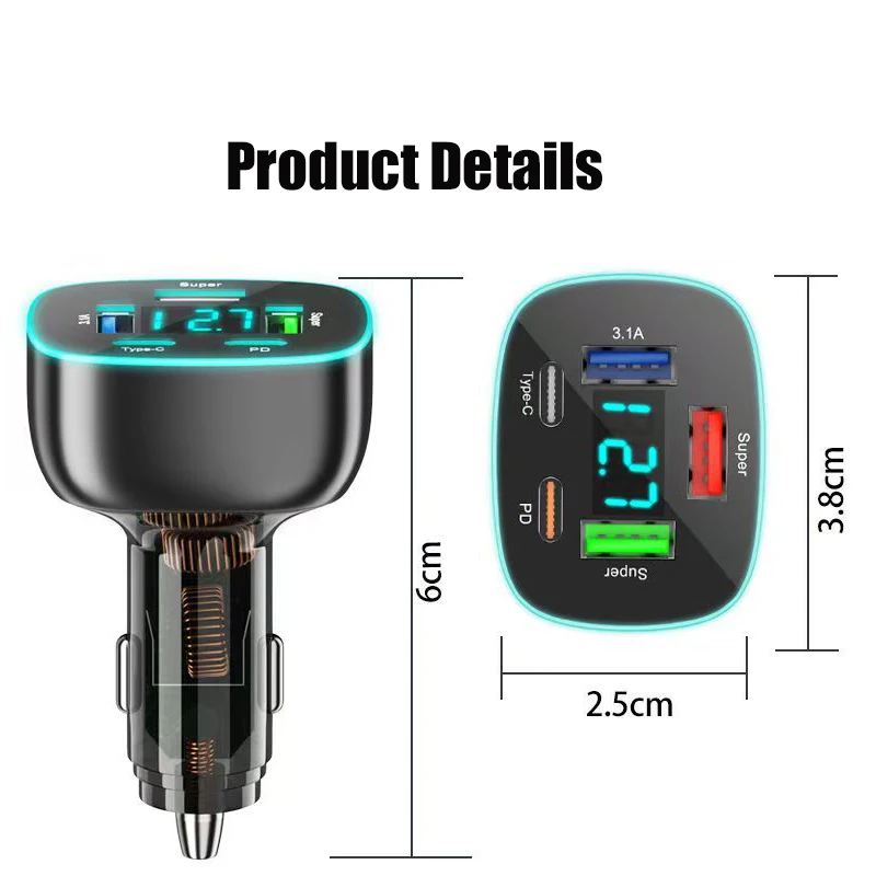 PD 30W Super Fast USB C Car Charger Adapter 280 With Voltage Display for iPhone 15 Pro Max 14 iPad Macbook Samsung Oppo Huawei