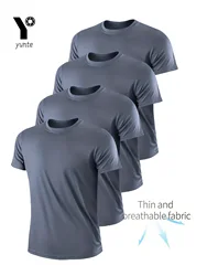 Crew T-Shirt 4Pcs Grey Ultralight Men Quick Dry Breathable Sweat Shirt for Fitness Gym and Running Light Plaid Quick Dry Short S