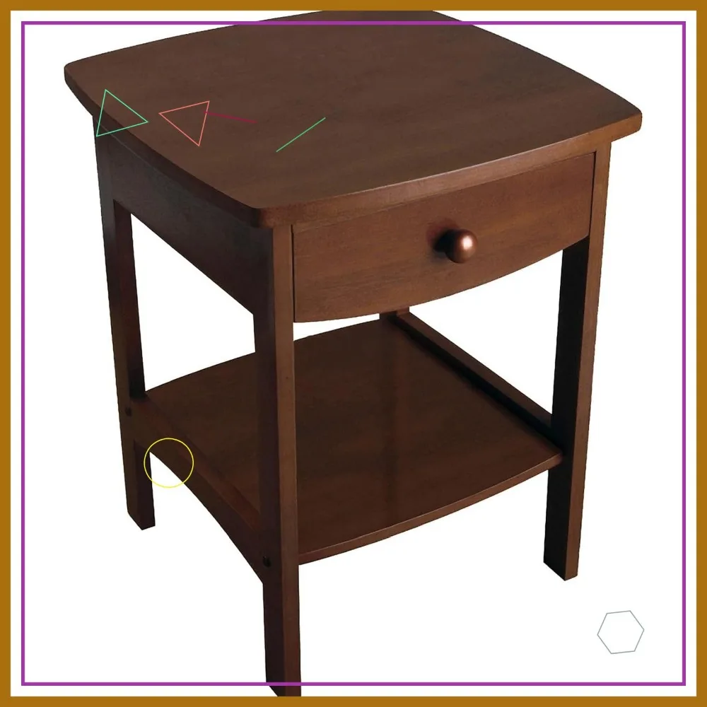 

Curved Wood End Table with Drawer and Shelf, Brown Finish, 22x18x18 Inches, Easy Assembly