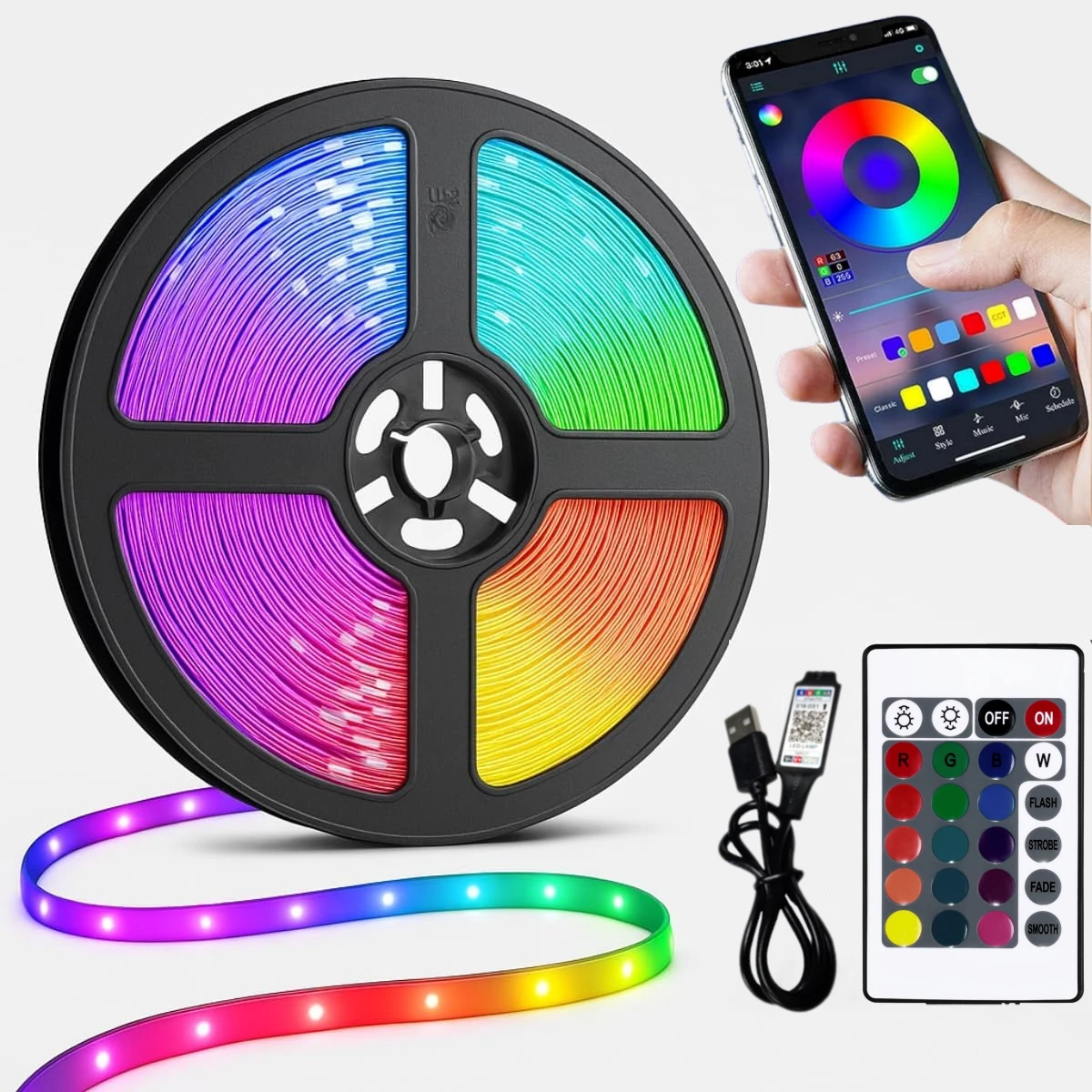 LTG-GEE RGB LED Strip Lights Music Sync USB 5V Remote Control Led Ribbon Flexible Lamp For Room Party TV Desk Bedroom Decoration