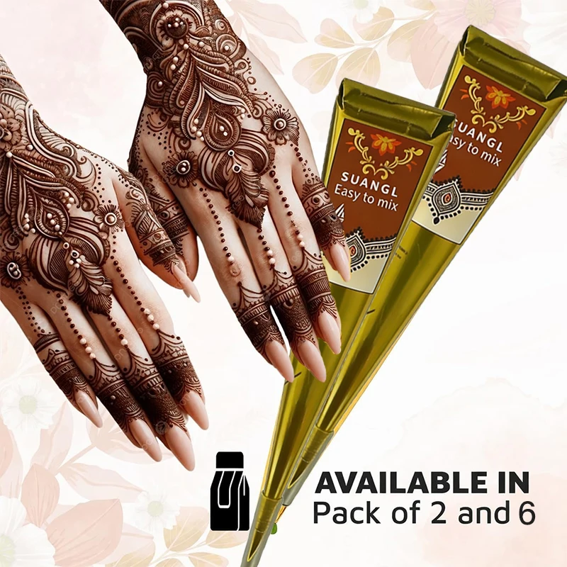 SUANGL 2/6 Pcs Henna Dark Brown All Natural Body Art Organic Herbal Temporary Tattoo | Ready To Use Henna | Pack of 2