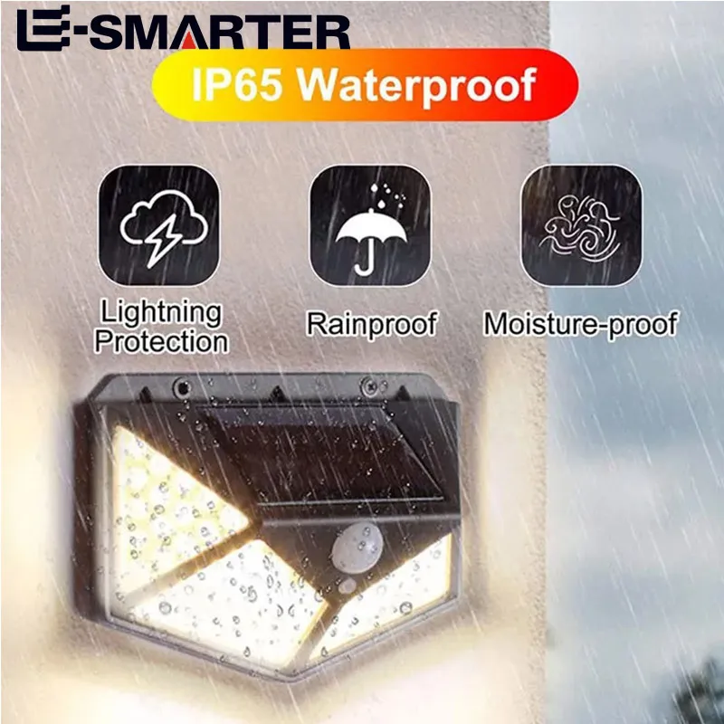 100 LED Solar Wall Lamp Human Body Motion Sensor Light Waterproof Solar Powered Sunlight Street Decor Light-controlled Lamps