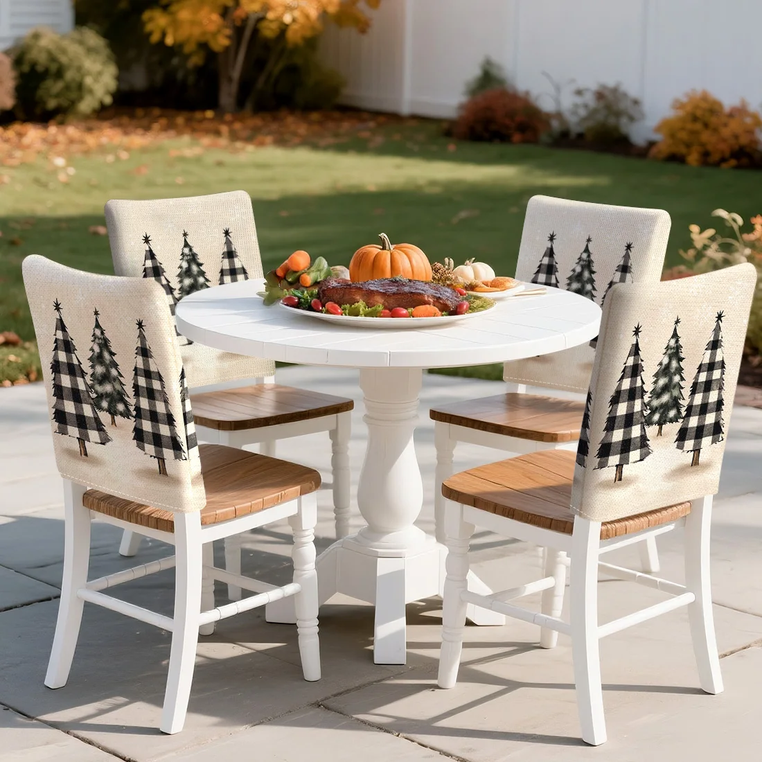 Christmas Tree Chair Cover Slipcovers Set of 4 100% Polyester Dining Room Office Banquet Chair Protective Cover