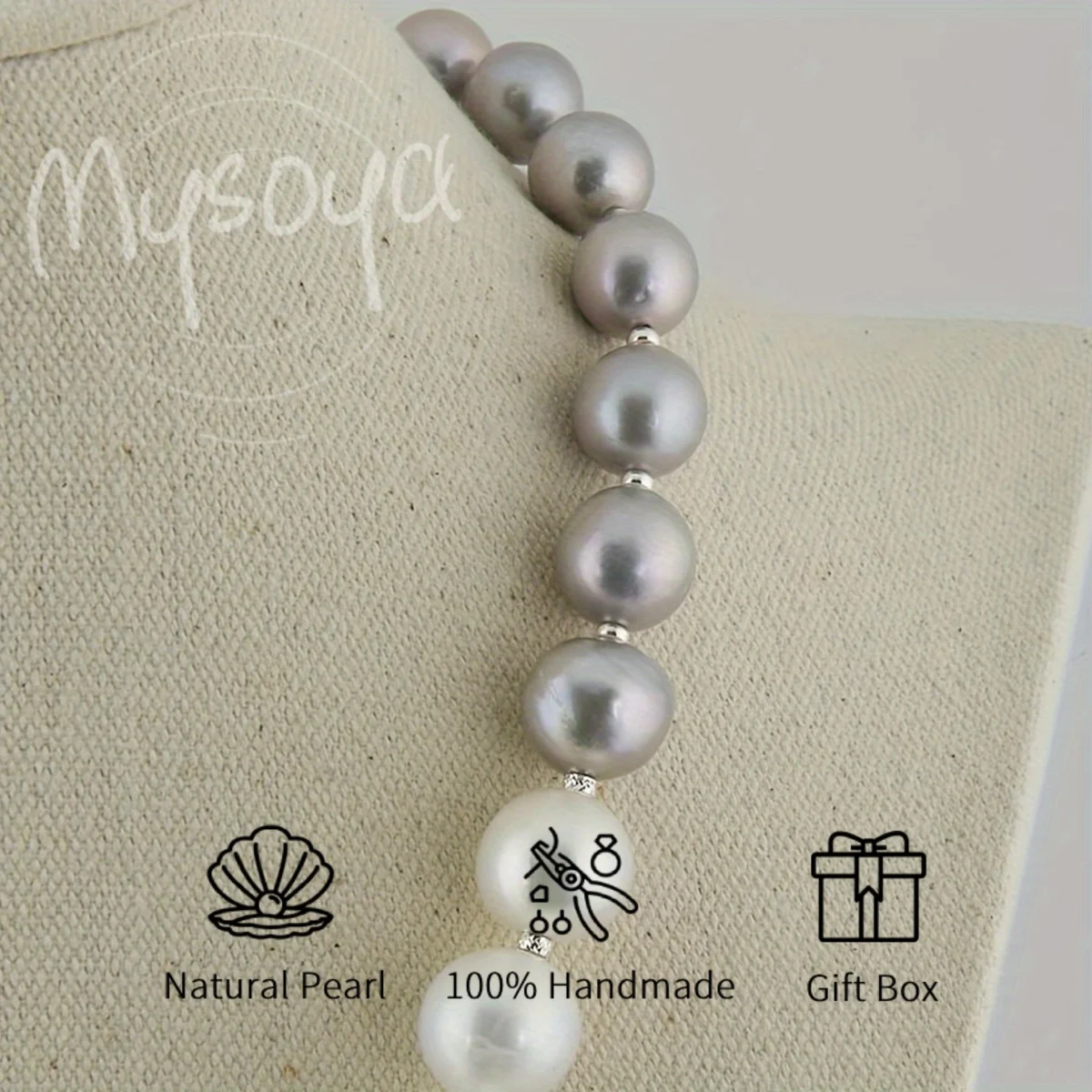 

MYSOYA 11-13 мм белое, серое ожерелье из пресноводного жемчуга для женщин и мужчин, подарочная коробка, идеальный подарок на свадьбу, день рождения, Рождество, Новый год