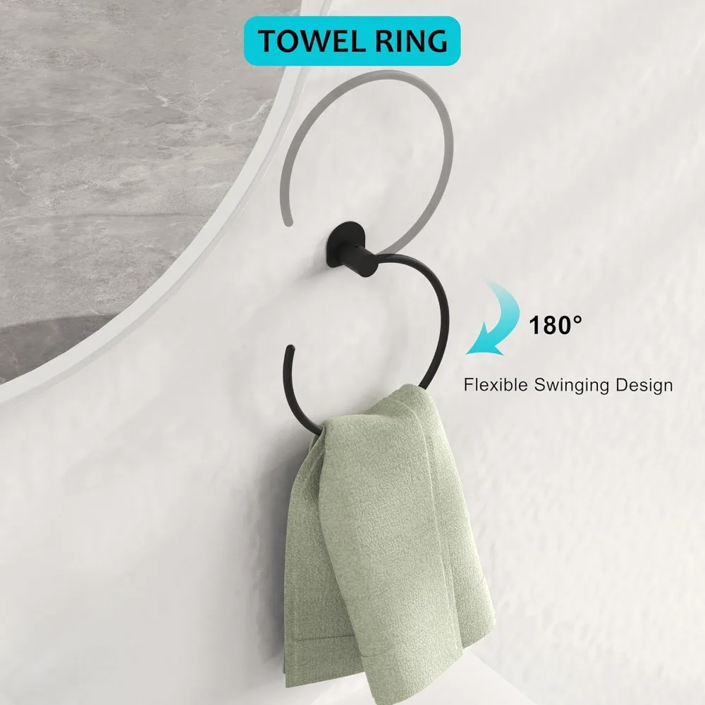 مجموعة أدوات الحمام الكاملة المكونة من 10 قطع باللون الأسود غير اللامع مع قضبان المناشف والخواتم والخطافات لديكور المنزل الحديث