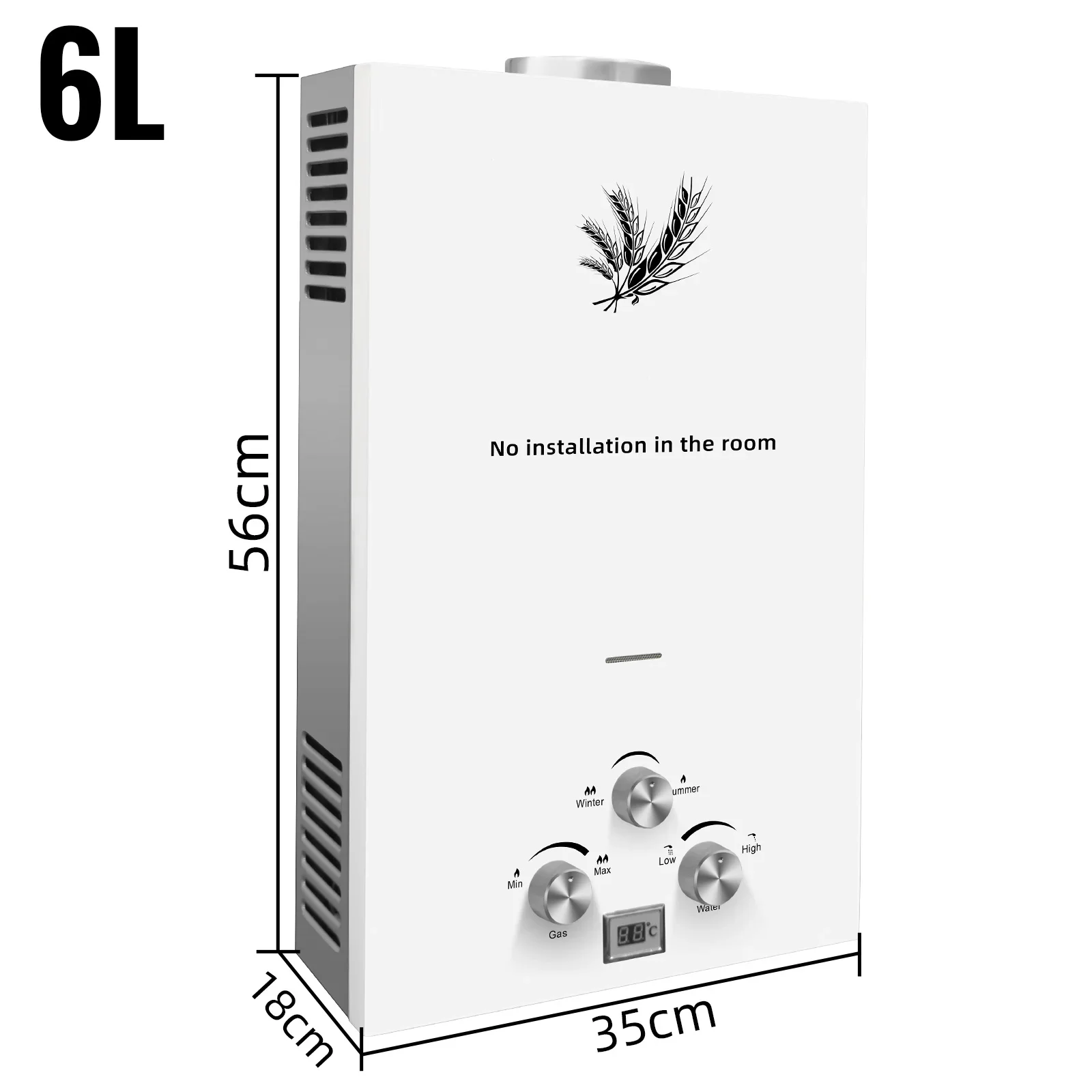 VEVOR 6-18L roestvrijstalen propaan tankloze boiler met LED-display, voor kamperen, campers, buitendouches, wit