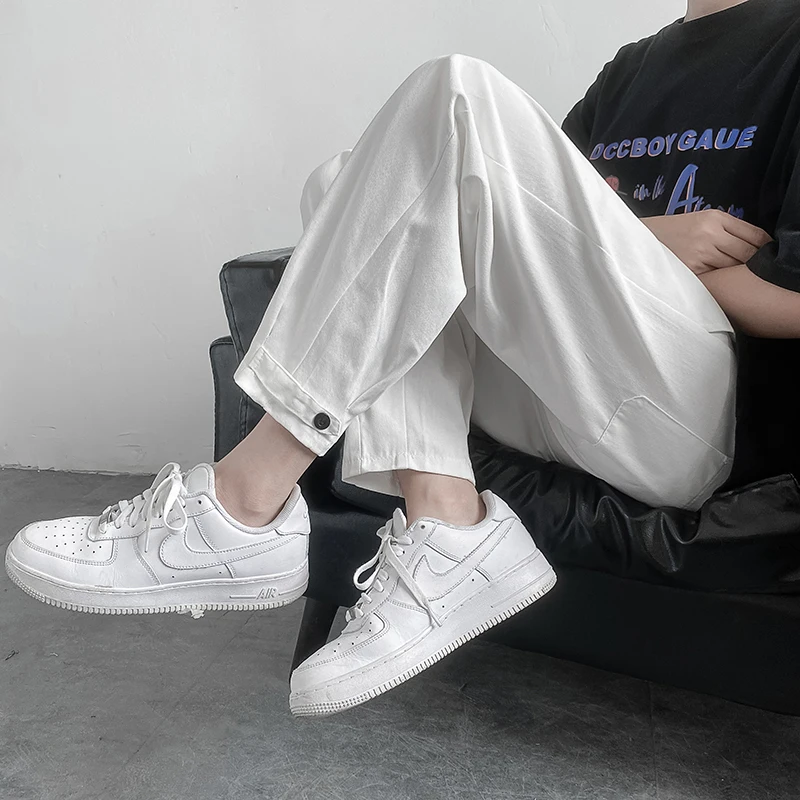 

Spring Summer Men's Loose Straight Leg Workwear Pants Faionable Casual Trousers Outerwear 9-Length Versatile Trendy Pants