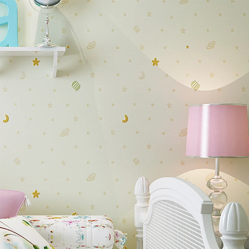 

Stars and Moon Children's Room Wallpaper Blue Night Sky Non-woven Boys and Girls Room Bedroom Cartoon Princess Wallpaper