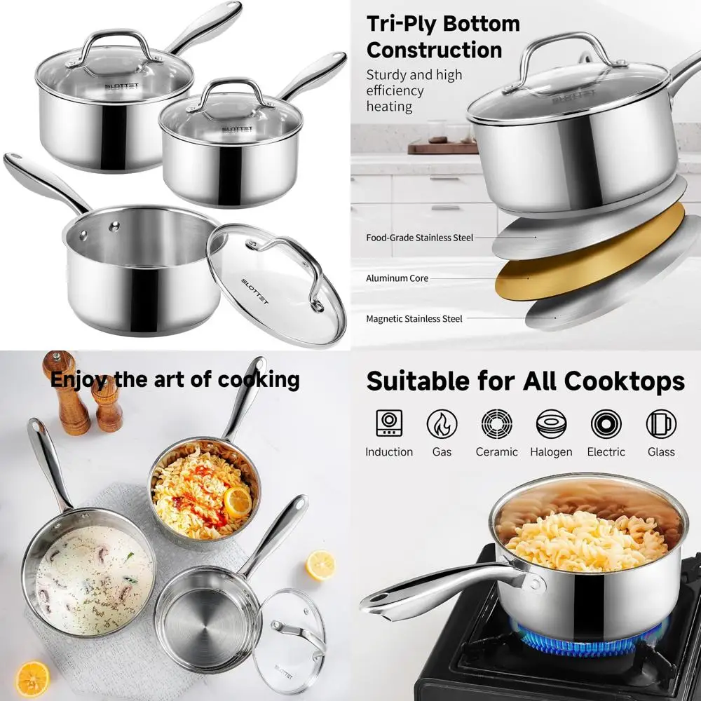 

1qt & 2qt & 3qt stainless steel sauce pan set with lid,6 pcs non stick saucepan,small kitchen pots,induction compatible,pfoa fre