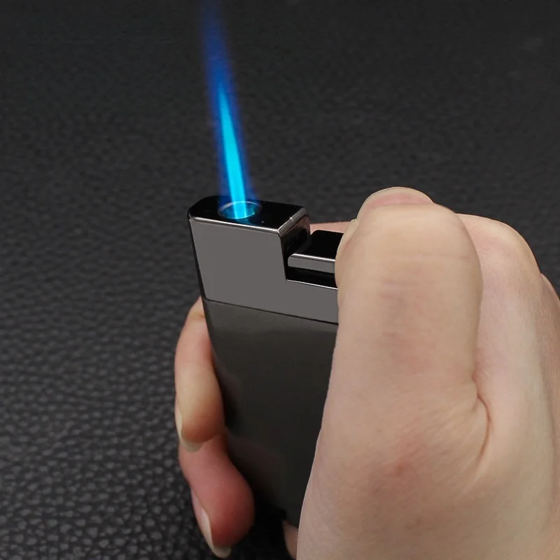 Broad Novel Jet Torch Lighter New Premium Windproof Blue Flame Butane Refillable Brushed Zinc Alloy For Cigar Men Festival Gift