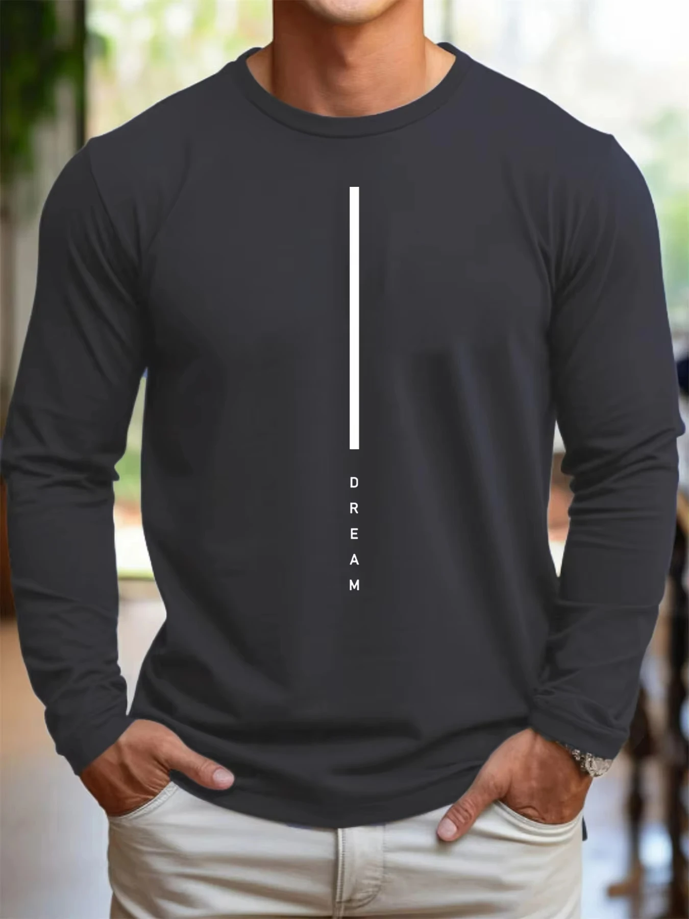 2026 جديد الرجال حلم رسالة مطبوعة الخريف طويلة الأكمام تي شيرت اليومية عادية س الرقبة تي شيرت رياضي الرجال فضفاض #4