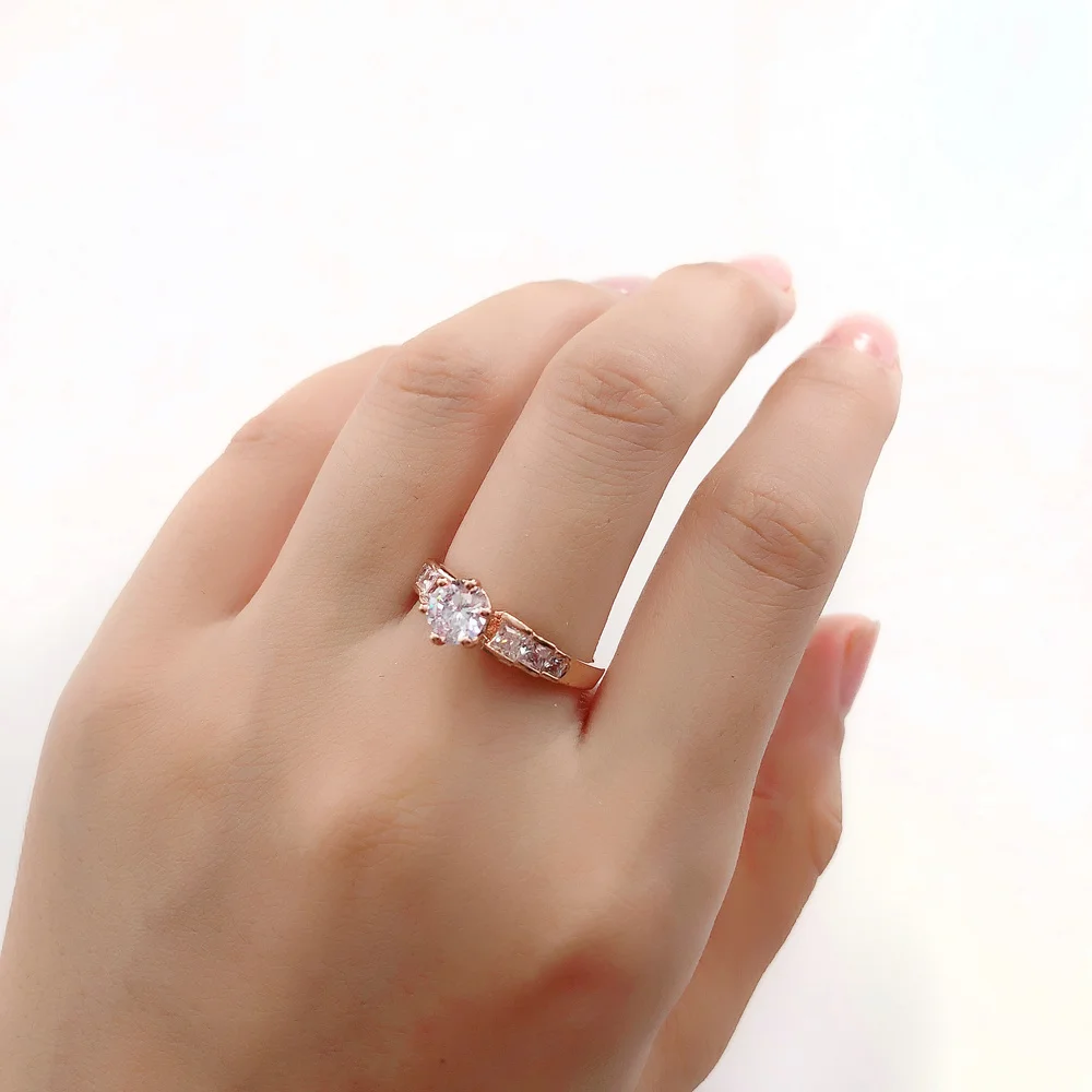 Top Quality Six Claw Crystal Wedding Rings For Women Rose Gold Color Couple Ring Jewelry Wholesale DWR680