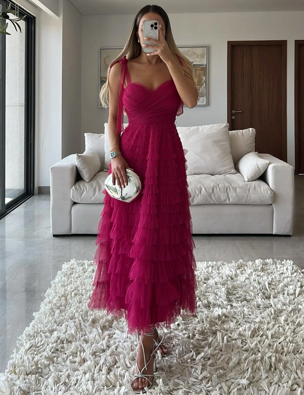 

High Quality Tulle Pleat A-line Sweetheart Midi Dresses Cocktail Dresses Fashion Elegant Modern Style Simple Intricate