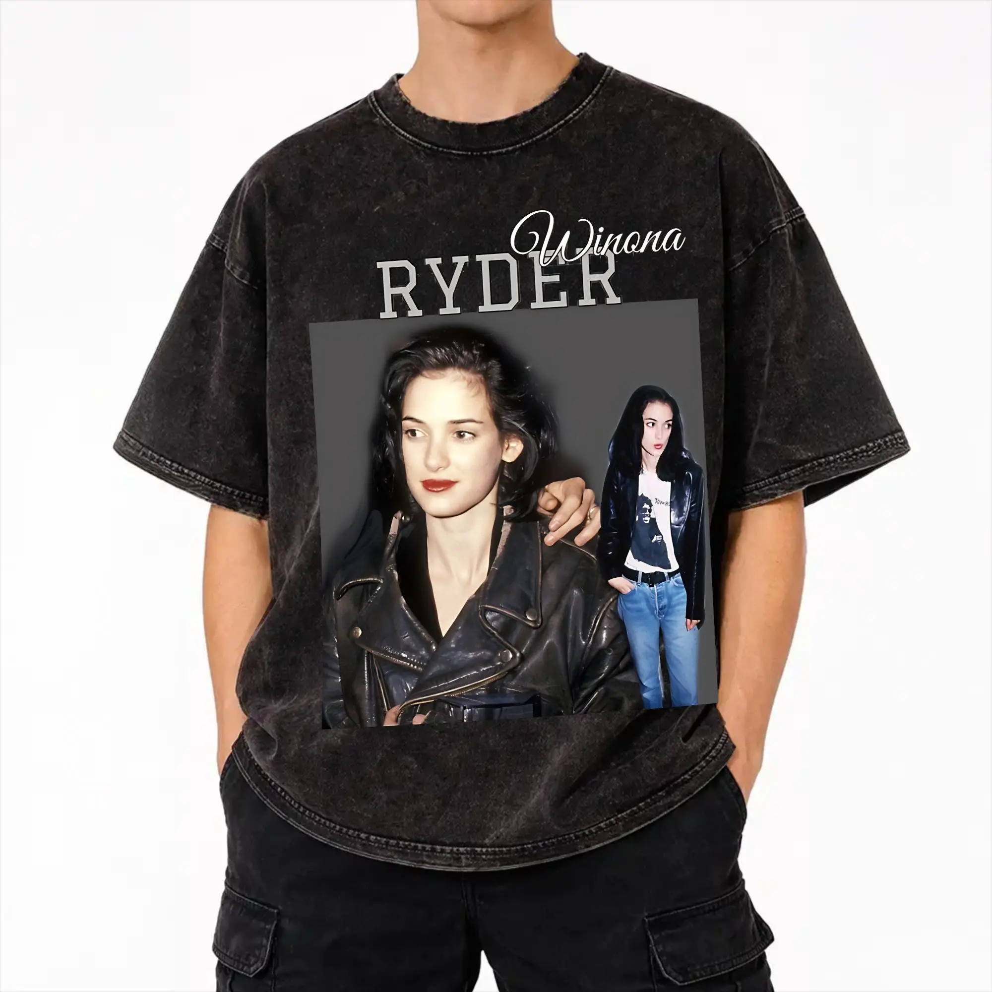 Winona Ryder  Merch Washed T Shirt for Men Women Streetwear Hip Hop T-Shirt Summer  Tees Tops Short Sleeve