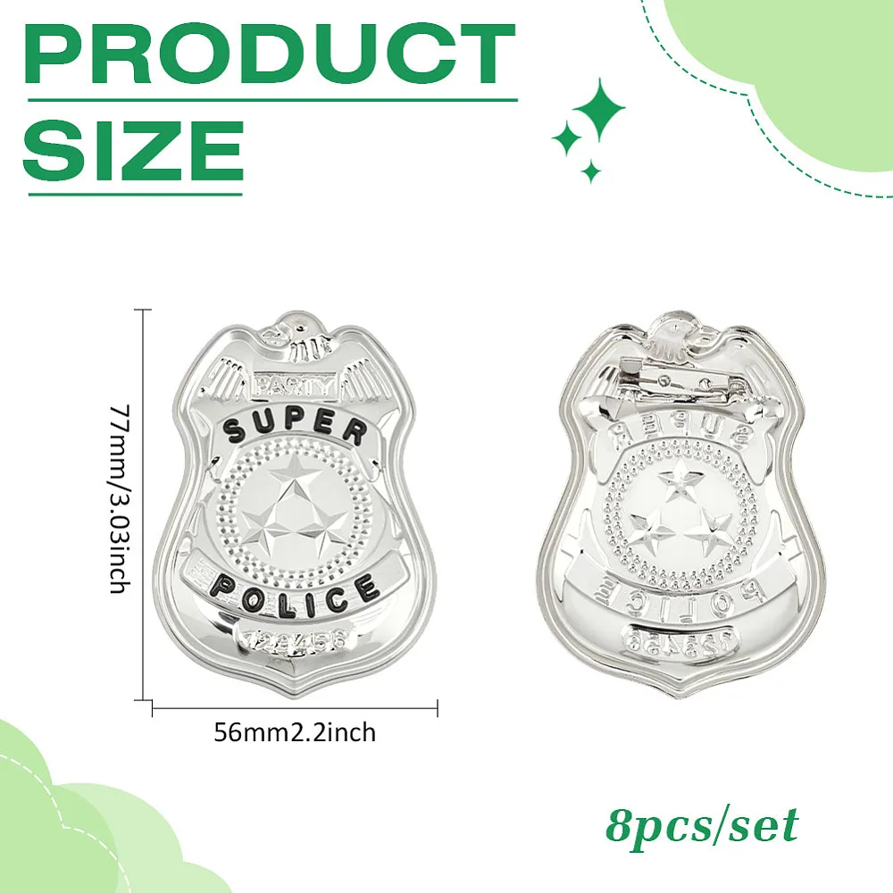 8Pcs Sliver Police Badges Sheriff Badge Cop Pins Police Role Play Brooch Props Cop Cosplay Costume Accessory Gift for Cowboy