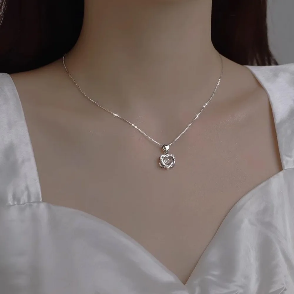 Exquisite Temperament 925 Sterling Silver Beating Heart Hollowed Six Pointed Star Zircon Pendant Necklace for Women Jewelry Gift