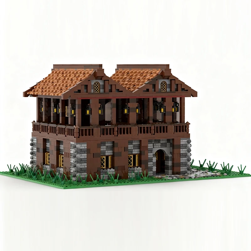 Medieval Castle Model MOC Building Bricks Rustic 2-Story Cafe Modular Technology Children Holiday Gifts Assemble Toys Suit
