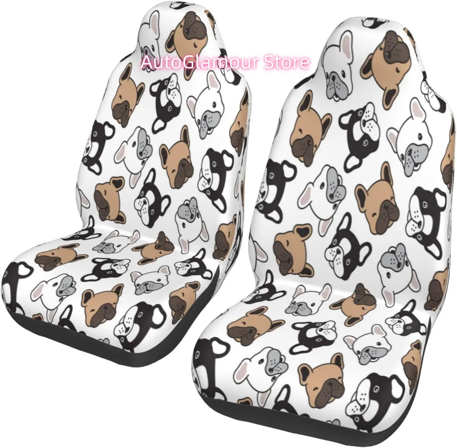 Cute Dog 2-Piece   Seat Cover Complete Set - Elastic Seat Protection Cover for Cars, Trucks, Suvs, and Trucks