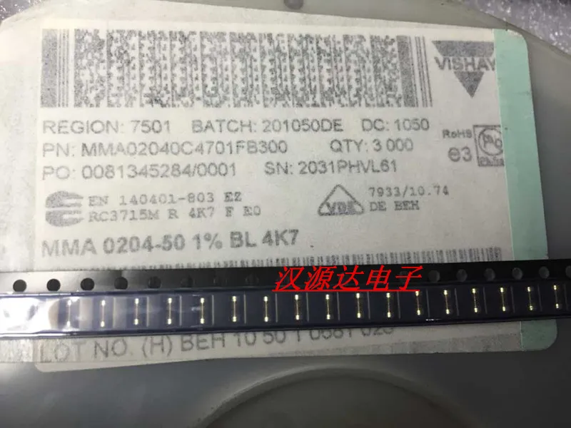 

100 шт./лот 0204 4,7 К 4 К7 1% 50 PPM MMA02040C4701FB000 чипы электронные новые