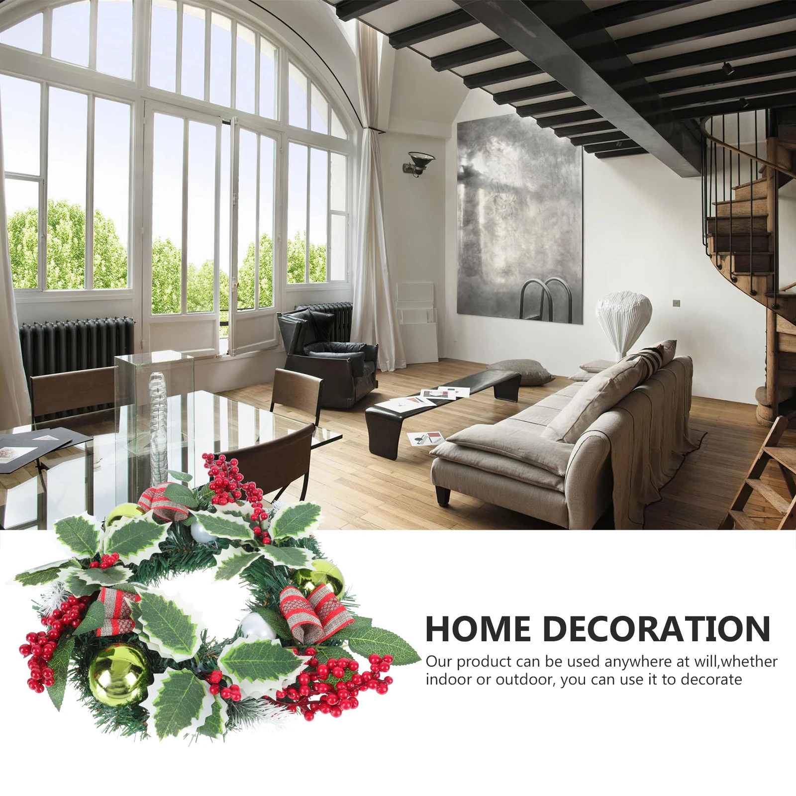 

Christmas Artificial Wreath Lifelike Premium Material Hanging Decor Xmas Door Wreath Festival Party Ornament Festival Adornment