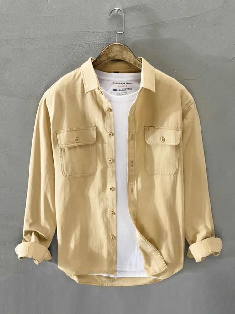 

Casual Faionable Men's irt Loose Long Sve Pure Cotton Bla Workwear Sle Trendy Outerwear irt Youthful Spring irt