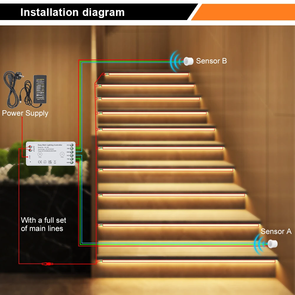16 20 schodów Kontroler oświetlenia schodowego LED Oświetlenie schodów 12 V 24 V Taśma LED Przełącznik czujnika ruchu schodów do dekoracji wnętrz