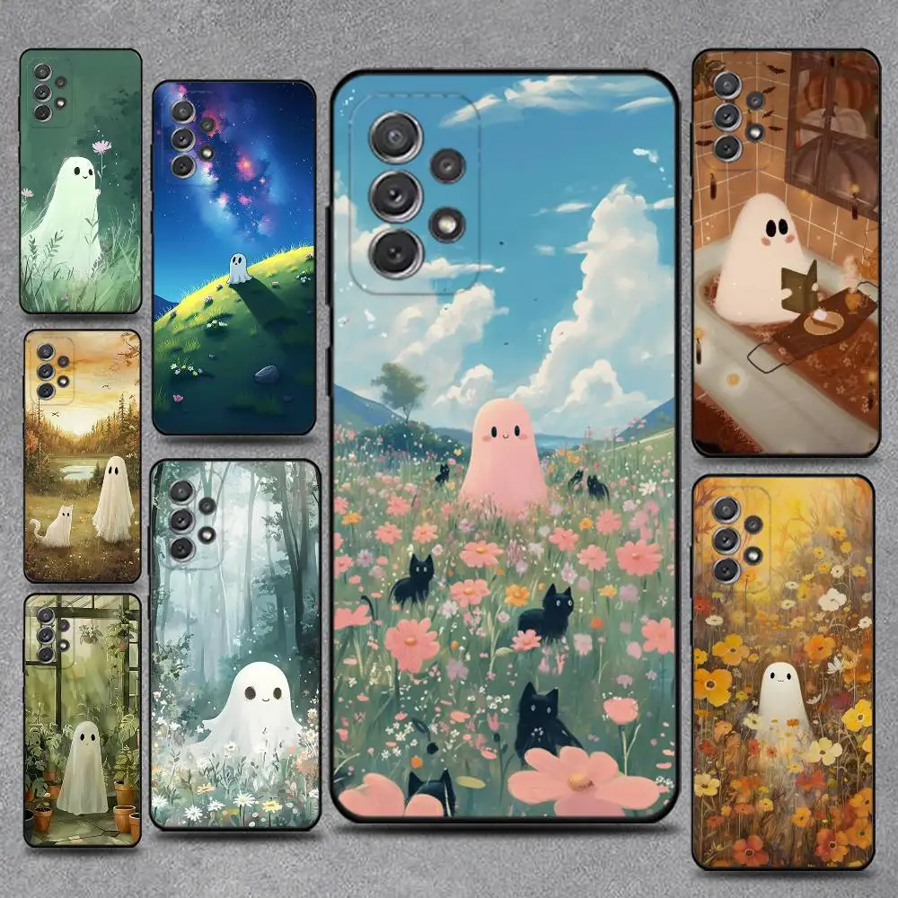 

Cute Ghost Art Phone Case For Samsung S25,S24,S21,S22,S23,S30,Ultra,S20,Plus,Fe,Lite,Note,10,9,5G Black Cover
