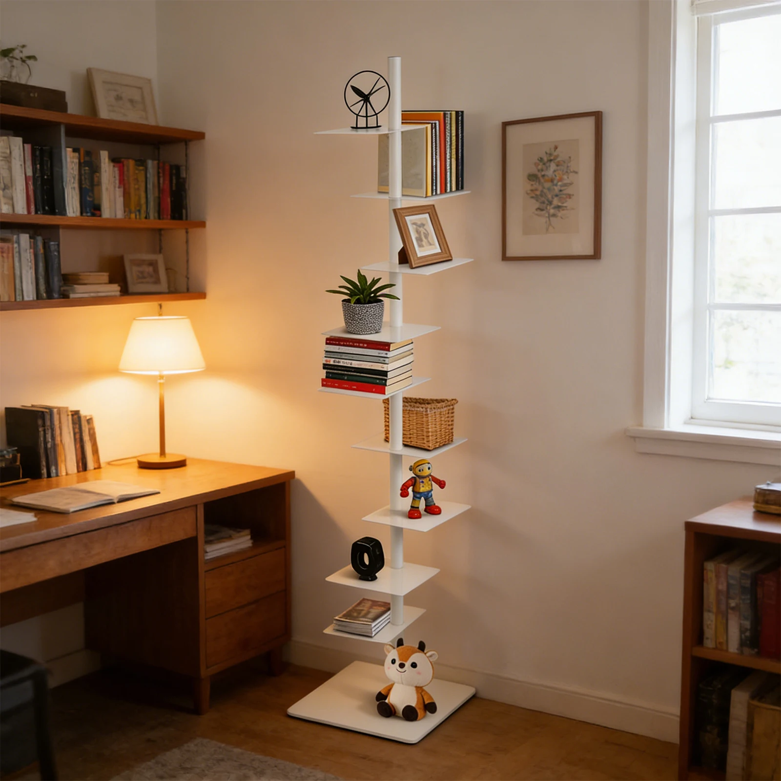 

9-ярусная вертикальная книжная полка-лестница в минималистичном стиле для книг, небольших растений и фотографий