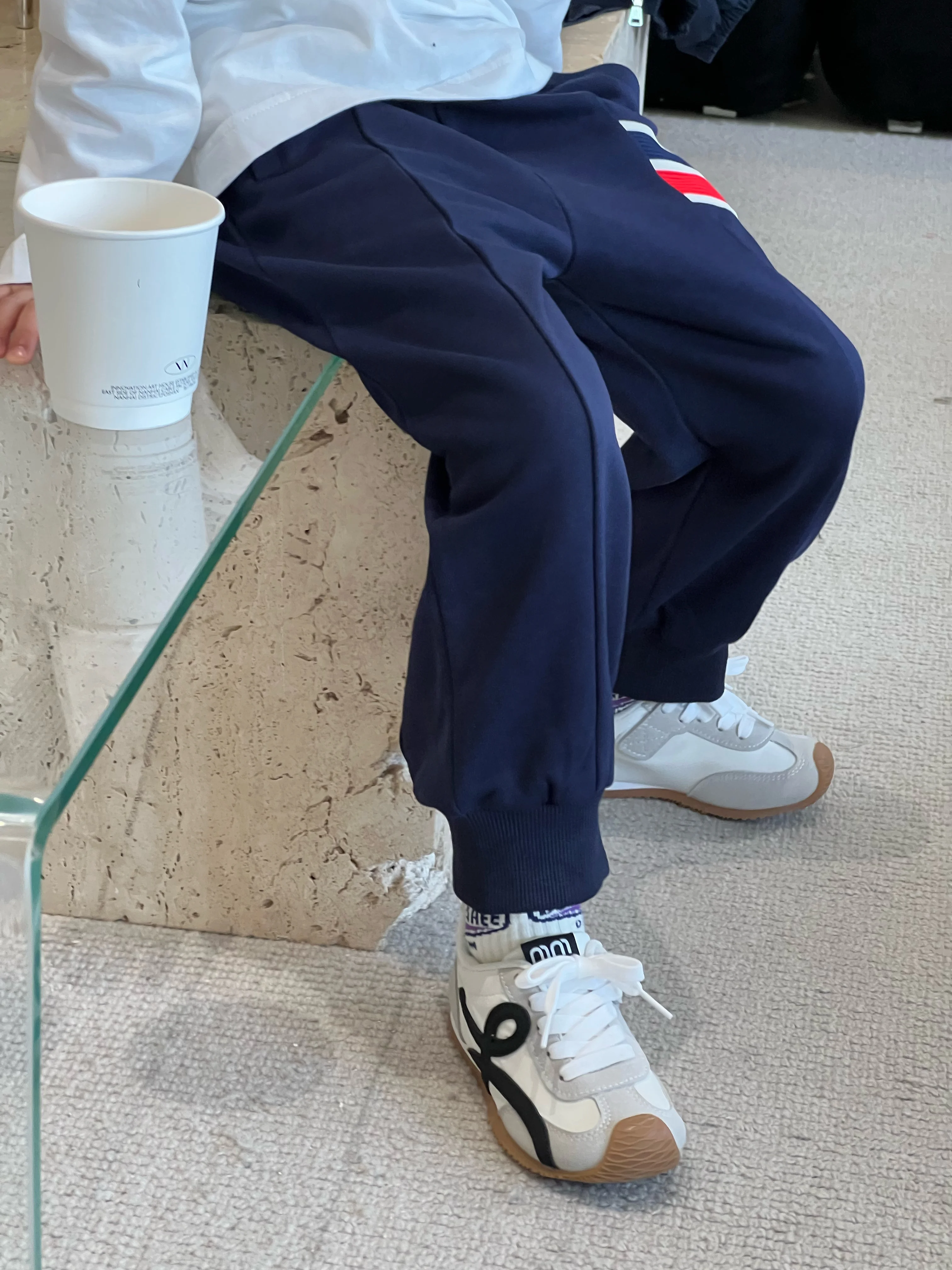 

Autumn New Boys And Girls Can Wear Sport Pants Decorated With Tibetan Blue Webbing Edges