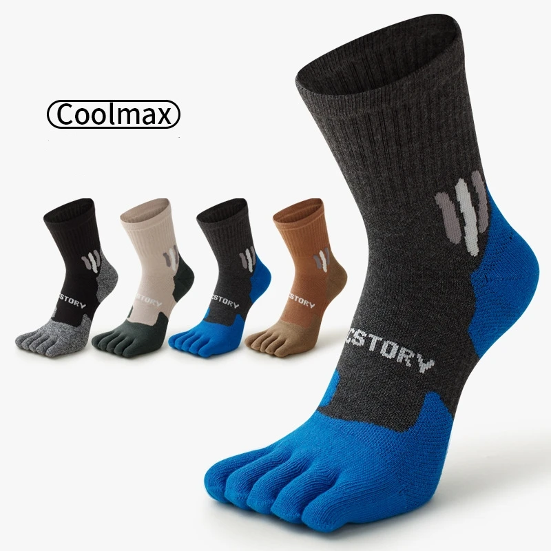 

1 Pairs COOLMAX Toe Sport Socks For Man Patchwork Color Quick-drying Sweat-Wicking Elasticity High-Top Five-Finger Cycling Sock